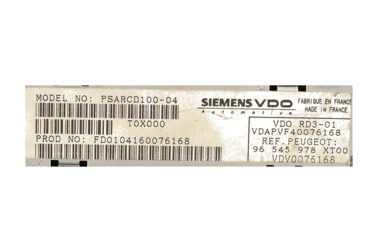 SIEMENS VDO RD3-01 96545978XT 6564RT NFP 6564RV NFP 6564JV NFP 6564JW NFP